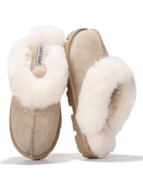 Cozy 100% Genuine Leather Fur-Lined Women's Clog Slippers for Comfort & Style